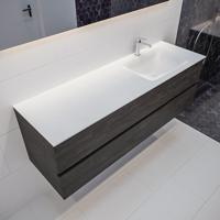 Mondiaz Vica Cloud badmeubel eiken donker bruin 150 cm 2 lades solid surface enkele spoelbak rechts 1 kraangat - thumbnail