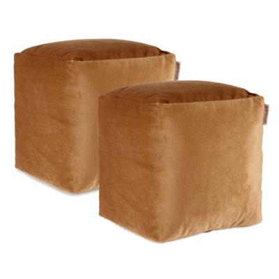 Arte Regal Poef - 2x - fluweel - bruin - 30 x 30 cm - vierkant - woondecoratie