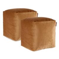 Arte Regal Poef - 2x - fluweel - bruin - 30 x 30 cm - vierkant - woondecoratie