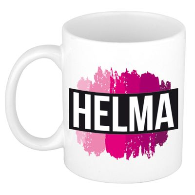 Naam cadeau mok / beker Helma met roze verfstrepen 300 ml