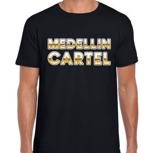 Drugscartel Medellin Cartel tekst t-shirt zwart met goud heren