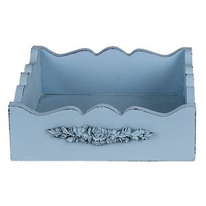 Clayre & Eef Servettenhouder 20x22x6 cm Blauw MDF Kunststof Bloemen Servethouder Blauw Servethouder