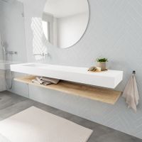 Mondiaz Alan badmeubel 200 cm planchet washed oak vrijhangend wastafel links zonder kraangat wit