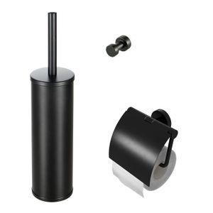 Geesa Nemox Toiletaccessoireset - Toiletborstel met houder - Toiletrolhouder met klep - Handdoekhaak - Zwart 91650006115