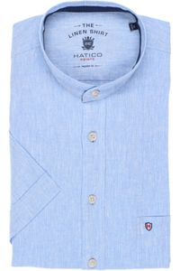 Hatico Regular Fit Linnen Overhemd blauw, Effen