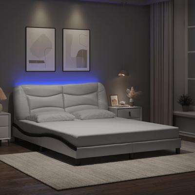 Bedframe met LED-verlichting kunstleer wit en zwart 160x200 cm