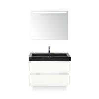 Dante Badmeubelset 80 cm - Wit Hoogglans - Wastafel Hardsteen Wit Lucca - met Sence Spiegel