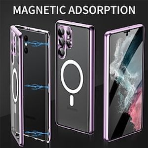 telefoon hoesje Voor Samsung Galaxy S24 S23 S22 S21 Ultra Plus Volledig hoesje Magnetische adsorptiekoffer Met Magsafe Draagbaar Omdraaien Doorzichtig Transparant Effen Aluminium profiel Muovi Lightinthebox