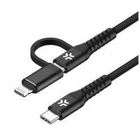 Celly Duo kabel 100W C naar C + Lightning 1m, zwart