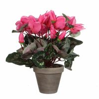Roze cycklamen kunstplanten 30 cm met bloemen en grijze pot   - - thumbnail