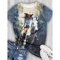 Dames T-shirt Ombre Paard Afdrukken Dagelijks Stijlvol Casual Korte mouw Strakke ronde hals blauw Zomer Lightinthebox