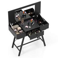 Make-up Tafel met Grote Spiegel & Oplaadstation & Klapdeksel & Lade Cosmeticatafel Zwart