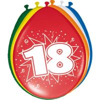 Gekleurde ballonnen versiering 18 jaar 8x stuks - thumbnail