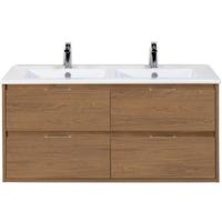 Porto Badmeubelset 120 cm - 4 Laden Honey - Keramische Wastafel Wit Slim