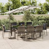 9-delige Tuinset met kussens poly rattan zwart en grijs
