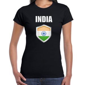 India landen supporter t-shirt met Indiaanse vlag schild zwart dames