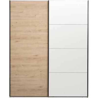 Leen Bakker - Schuifdeurkast Bergamo - Eikenkleur/spiegel - 221x178,5x66,6 Cm - Spaanplaat - Bruin - 178.5x221x66.6 Cm