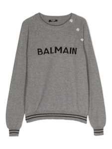 Balmain Kids pull à logo en intarsia - Gris