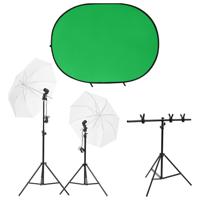 Fotostudioset met verlichtingsset en achtergrondscherm