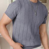 Bon&Bon Homme Men's Navy Blue Rib-Knit Short Sleeve Crew Neck Top Grey / S