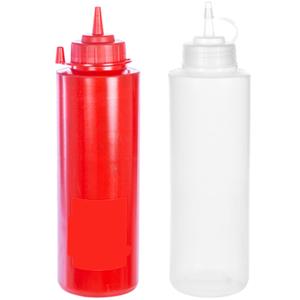 Doseerflessen/sausflessen set - 2 kleuren - kunststof - met schenktuit - 1000 ml - 28 cm