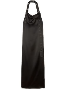 Off-White robe longue en satin à taille ceinturée - Noir