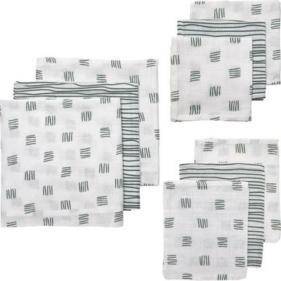 Meyco hydrofiele starterset Block stripe - set van 3x3 wit/groen