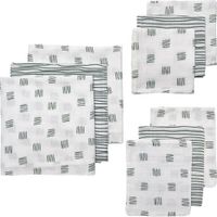 Meyco hydrofiele starterset Block stripe - set van 3x3 wit/groen - thumbnail