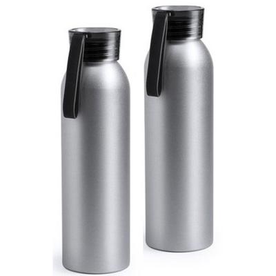 Drinkfles/waterfles - 2x - zwart - aluminium - 650 ml - sportfles/sportbidon