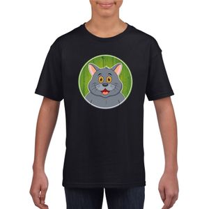 T-shirt zwart met grijze kat kinderen