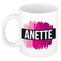 Naam cadeau mok / beker Anette met roze verfstrepen 300 ml - thumbnail
