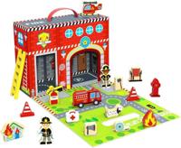 Tooky Toy Poppenhuis Brandweer - Kartonnen Fire Station met Houten Accessoires