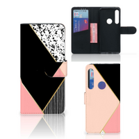 Motorola One Action Book Case Zwart Roze Vormen