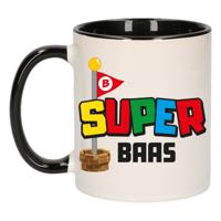 Cadeau koffie/thee mok voor Baas - zwart - super Baas - keramiek - 300 ml   - - thumbnail