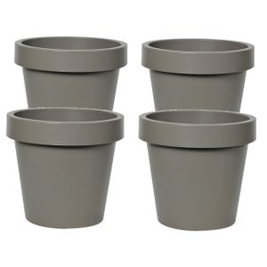 Plantenpot/bloempot - 4x - kunststof - taupe/bruin - Tuin buiten - D16 x H14 cm