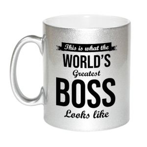 Zilveren Worlds Greatest Boss cadeau koffiemok / theebeker 330 ml