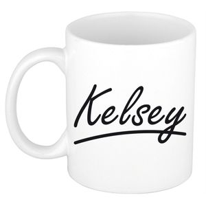 Kelsey voornaam kado beker / mok sierlijke letters - gepersonaliseerde mok met naam   -