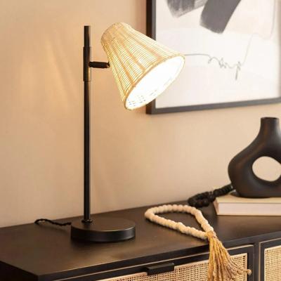 Tafellampje zwart met verstelbare rotan kap en E14 fitting &apos;Avare&apos; 47cm