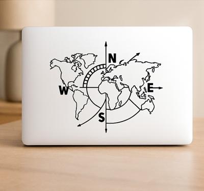 Wereldkaart kompas touchpad sticker