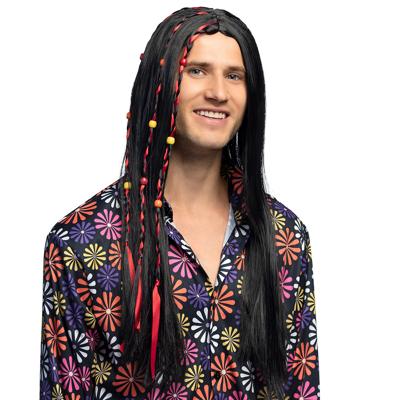 Flower Power Pruik Zwart Met Kralen Fern