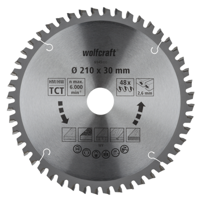 Wolfcraft Kap- en verstekzaagblad | HM | 48 Zähne | Ø210mm | 1 stuk - 6545000