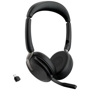 Jabra Evolve2 65 Flex Link380c UC On Ear headset Computer Bluetooth Stereo Zwart Noise Cancelling Headset, Microfoon uitschakelbaar (mute), Volumeregeling,