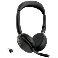 Jabra Evolve2 65 Flex Link380c UC On Ear headset Computer Bluetooth Stereo Zwart Noise Cancelling Headset, Microfoon uitschakelbaar (mute), Volumeregeling,