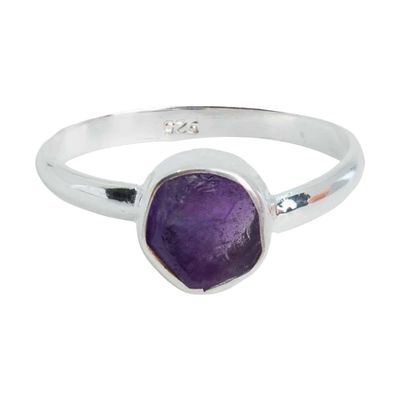 Geboortesteen Ring Ruwe Amethist Februari - 925 Zilver