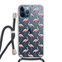 Flamingoprint groen: iPhone 12 Pro Max Transparant Hoesje met koord