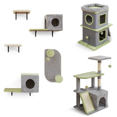 3-in-1 Kattenmeubelset Kattenactiviteitscentrum met Kattenhuis 3-Traps Krabpaal Grijs