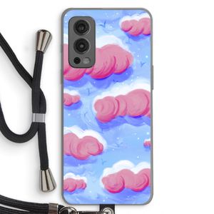 Roze wolken met vogels: OnePlus Nord 2 5G Transparant Hoesje met koord