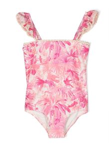 ZIMMERMANN Kids maillot de bain à imprimé palmier - Rose