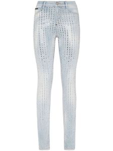 Philipp Plein jean-legging rayé à taille haute - Bleu