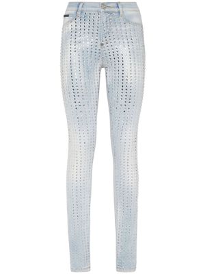 Philipp Plein jean-legging rayé à taille haute - Bleu
